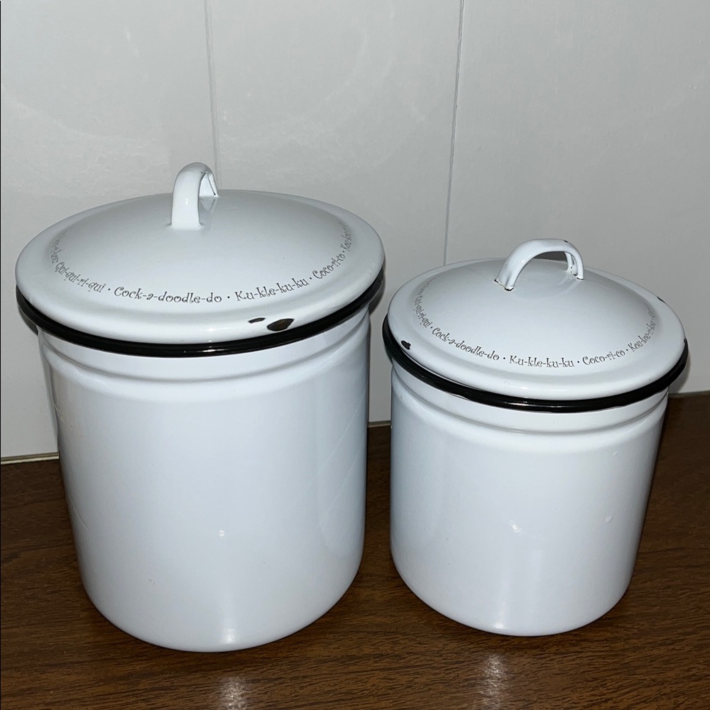 White enameled canisters with chicken design - Picture 4 of 8